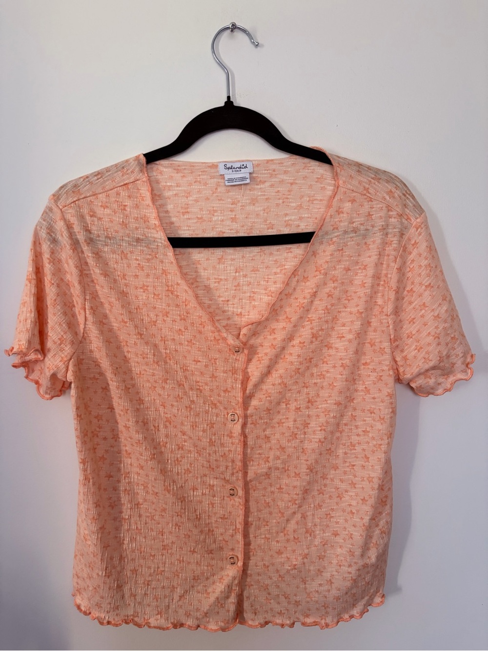 Splendid Peach Short Sleeve Button-Front Top - S